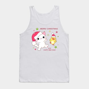 Funny Christmas Gifts friends kitten and duck In santa hats Tank Top